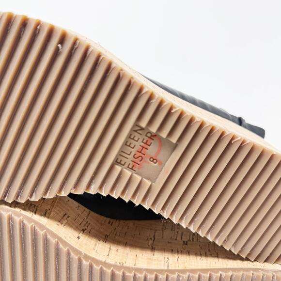 [Eileen Fisher] Black Leather Open Toe Ankle Strap Wedge Flatform Sandals Size 8 - Picture 9 of 11